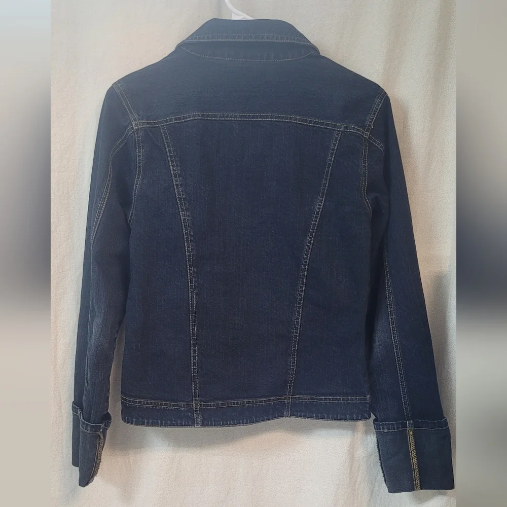 Denim Jean Jacket, Size Med, Black Stretch Streetwear Casual Western Festival